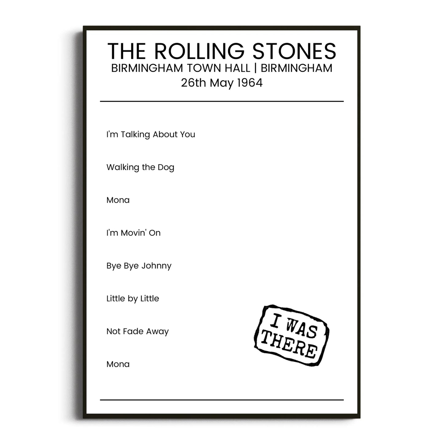 The Rolling Stones Birmingham 26 May 1964 Setlist Poster