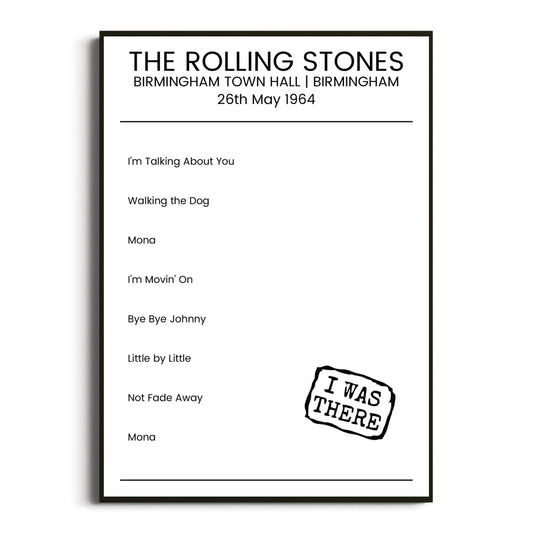 The Rolling Stones Birmingham 26 May 1964 Setlist Poster