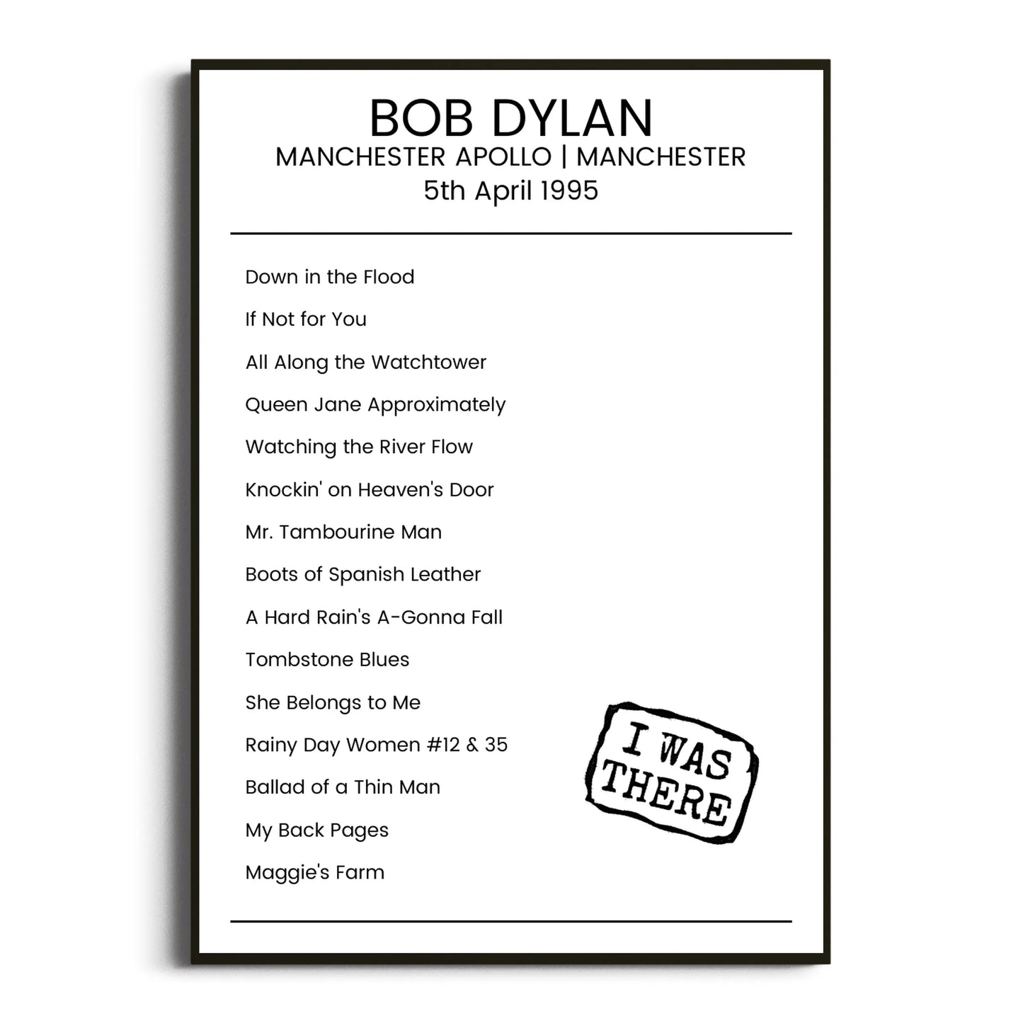 Bob Dylan Manchester 05 April 1995 Setlist Poster