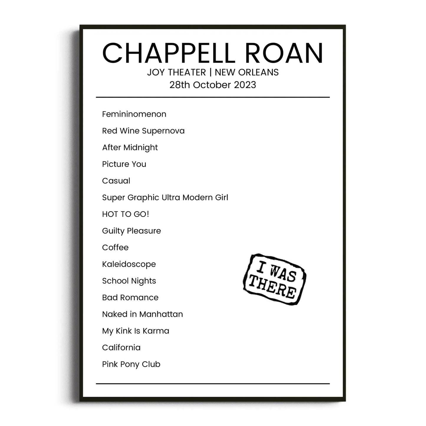 Chappell Roan New Orleans 28 October 2023 Setlist Poster