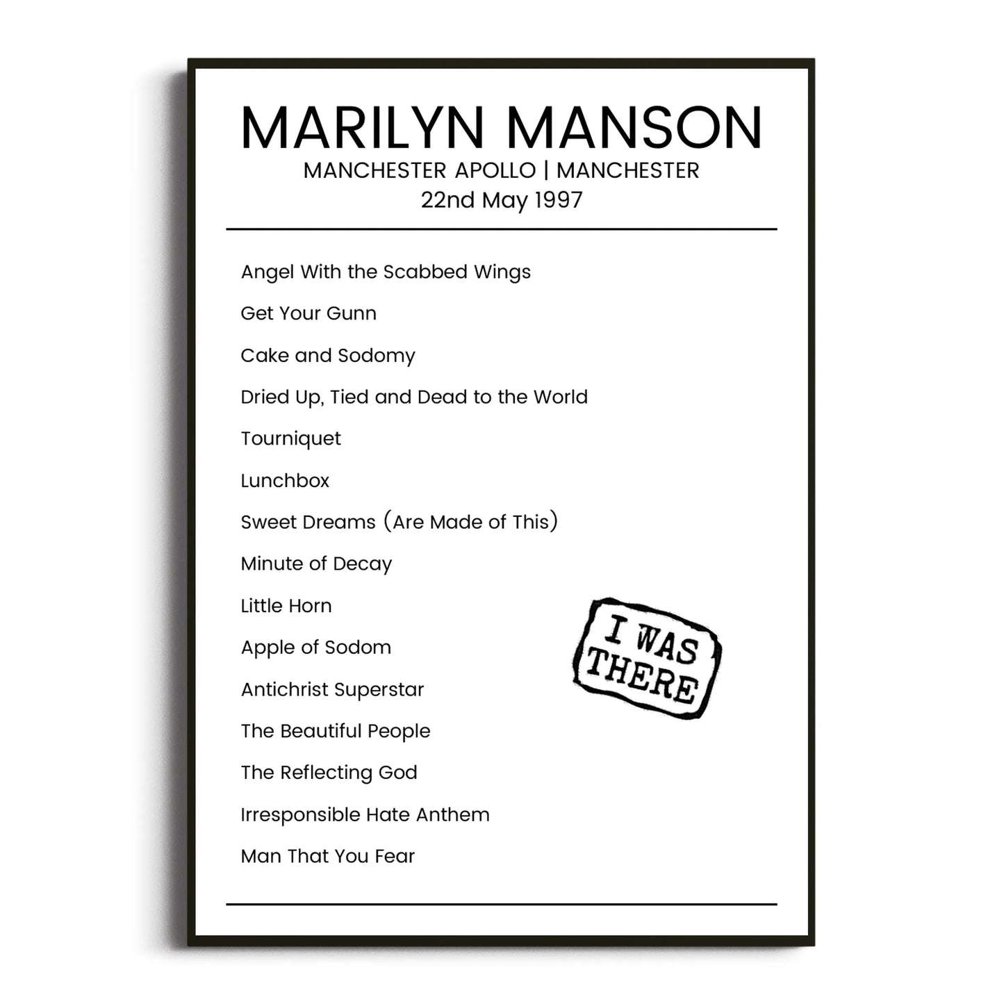 Marilyn Manson Manchester 22 May 1997 Setlist Poster