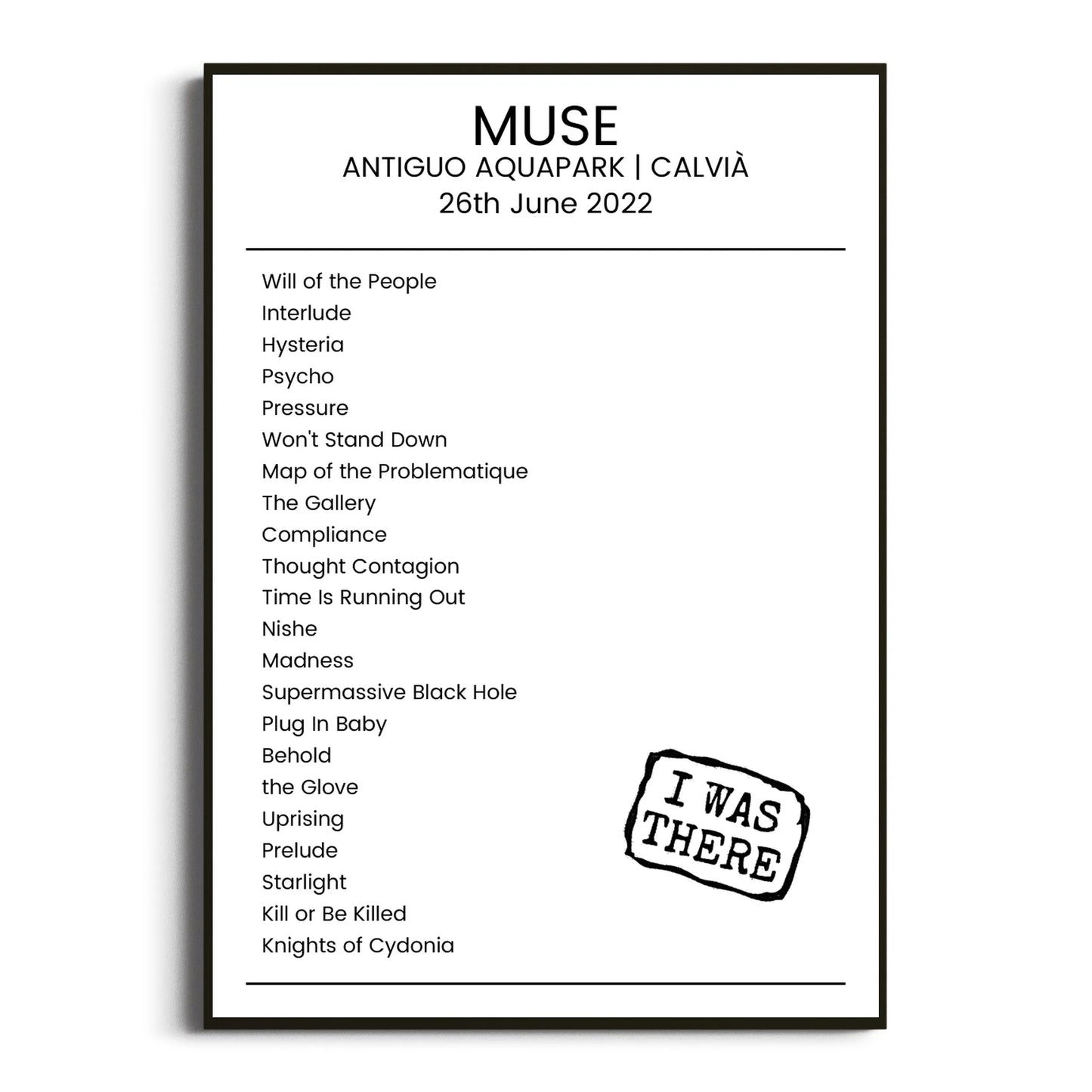 Muse Calvià 26 June 2022 Setlist Poster