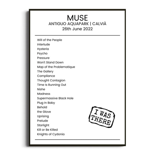 Muse Calvià 26 June 2022 Setlist Poster