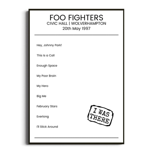 Foo Fighters Wolverhampton 20 May 1997 Setlist Poster