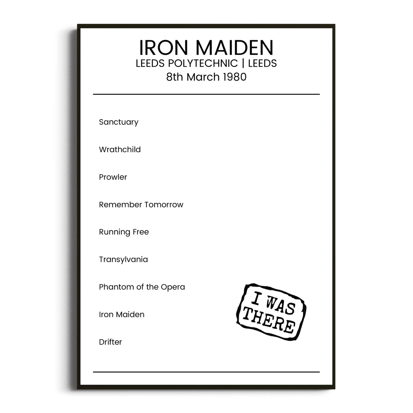 Iron Maiden Leeds 08 March 1980 Setlist Poster