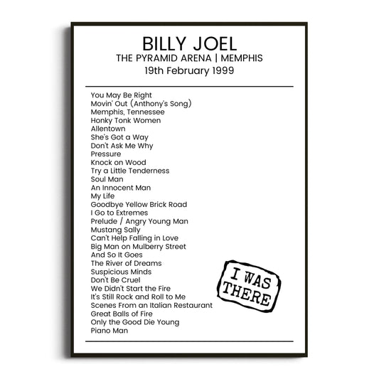 Billy Joel Memphis 19 February 1999 Setlist Poster