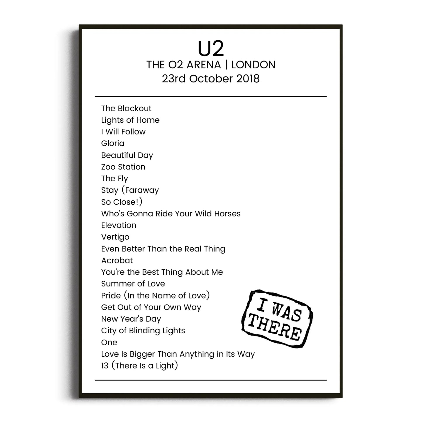 U2 London 23 October 2018 Setlist Poster