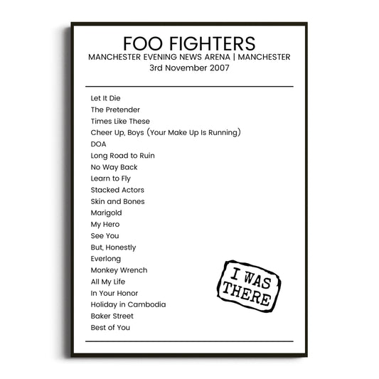 Foo Fighters Manchester 03 November 2007 Setlist Poster