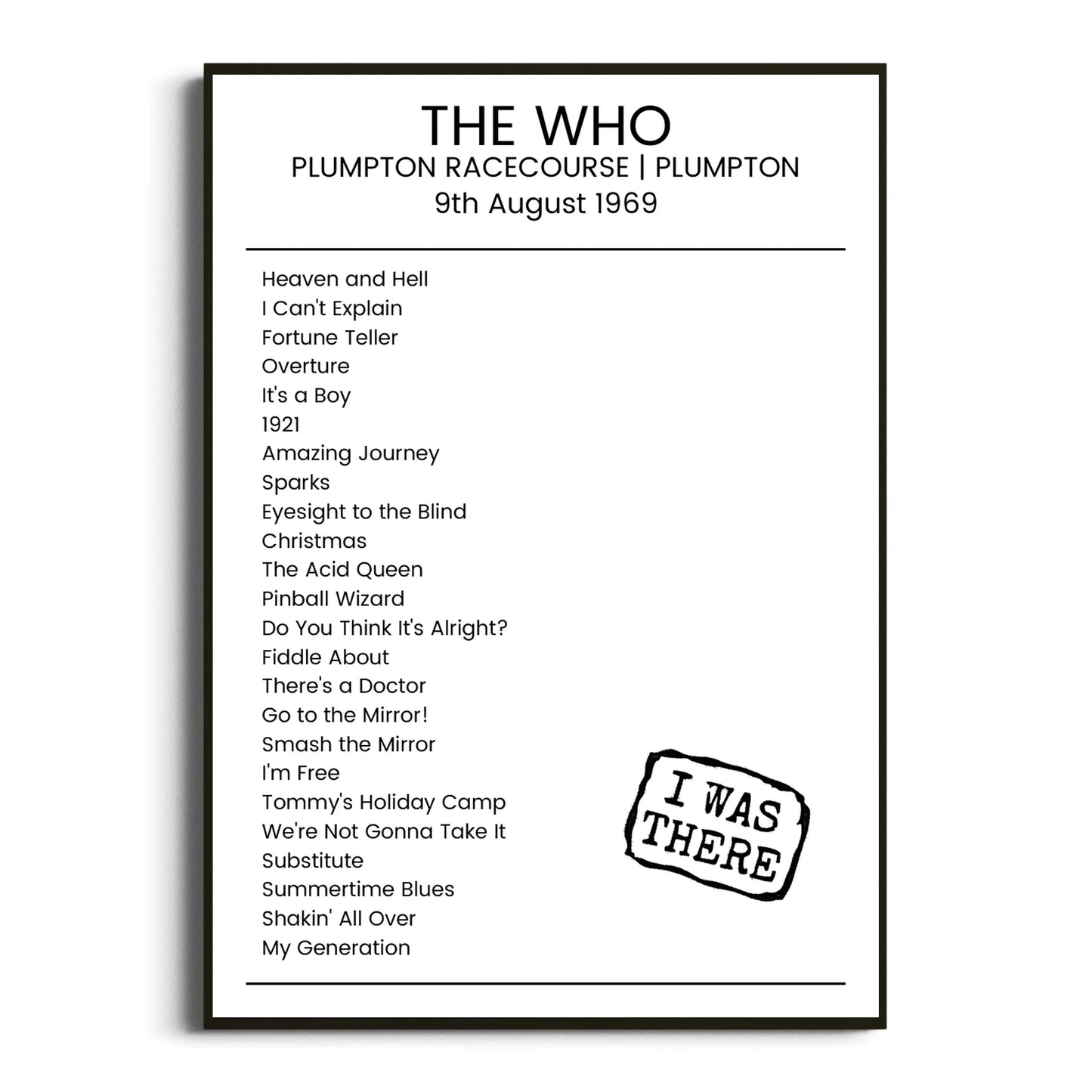 The Who Plumpton 09 August 1969 Setlist Poster