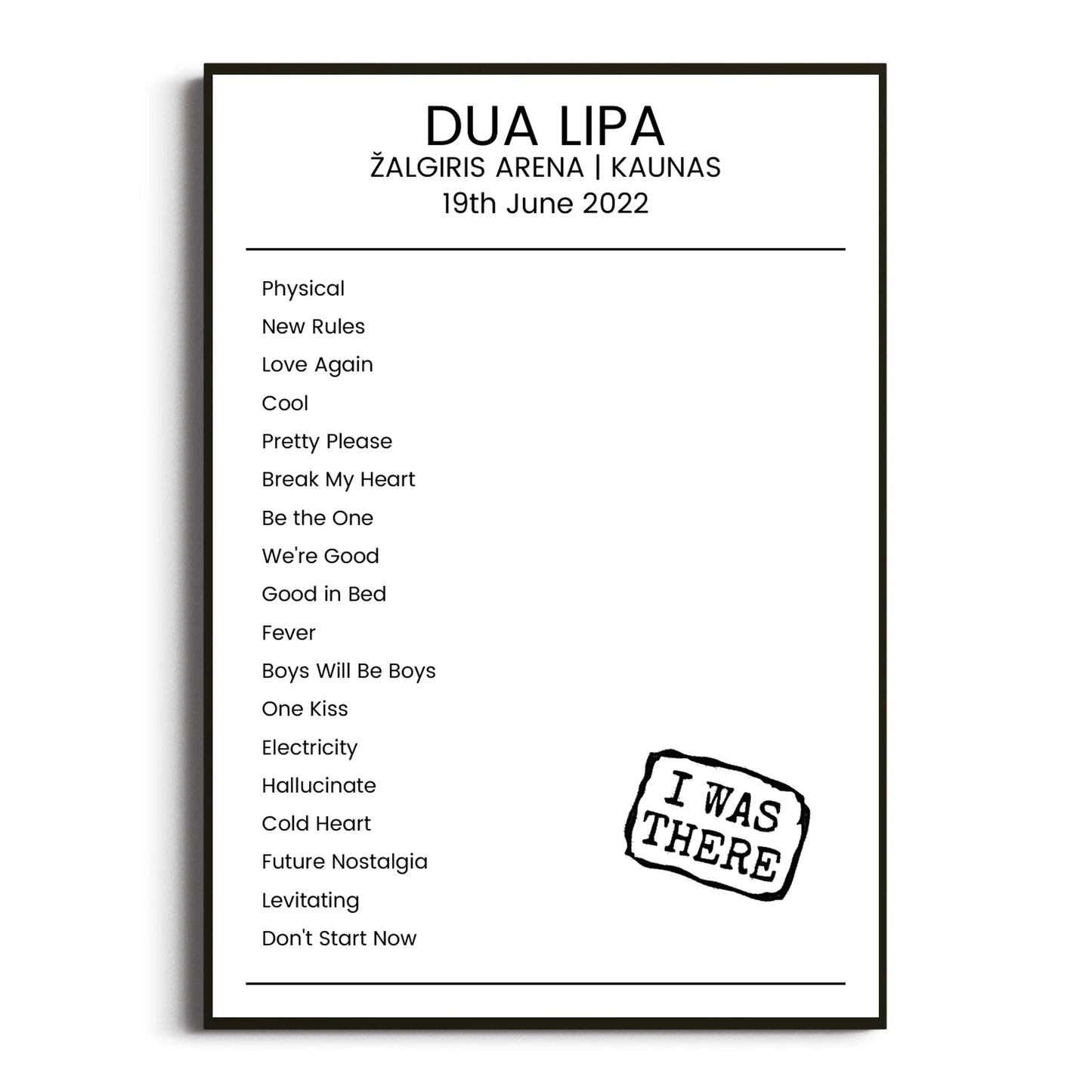 Dua Lipa Kaunas 19 June 2022 Setlist Poster