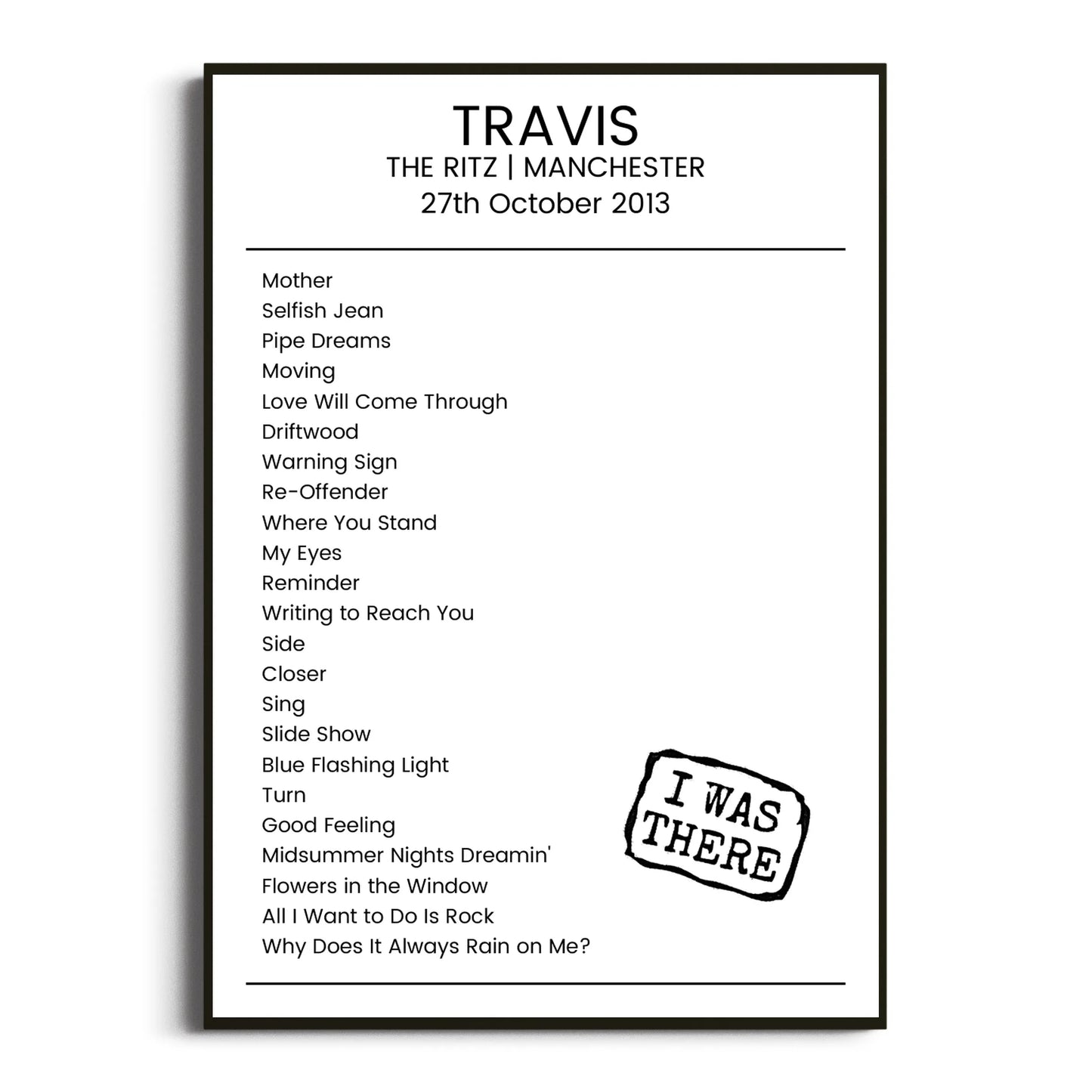 Travis Manchester 27 October 2013 Setlist Poster