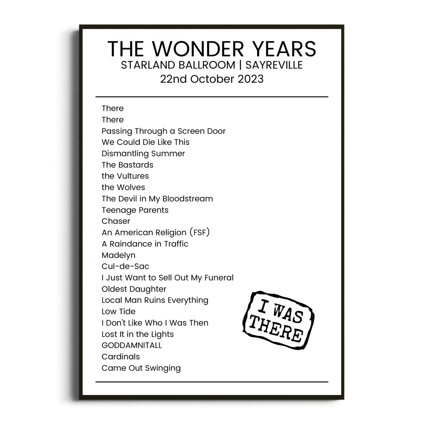 The Wonder Years Sayreville 22 October 2023 Setlist Poster