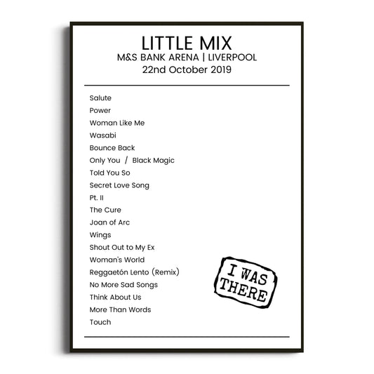 Little Mix Liverpool 22 October 2019 Setlist Poster