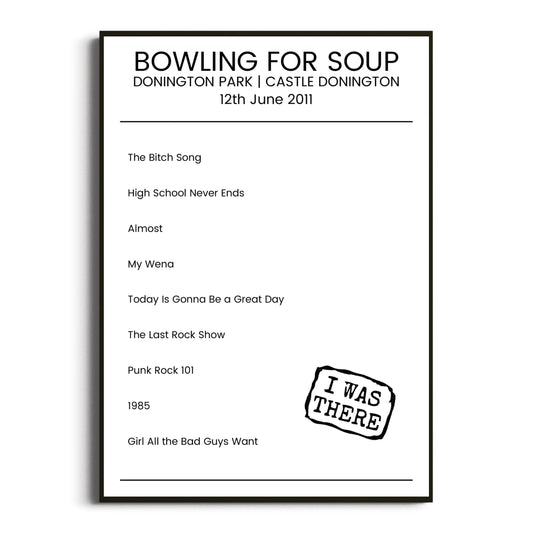 Bowling for Soup Castle Donington 12 June 2011 Setlist Poster