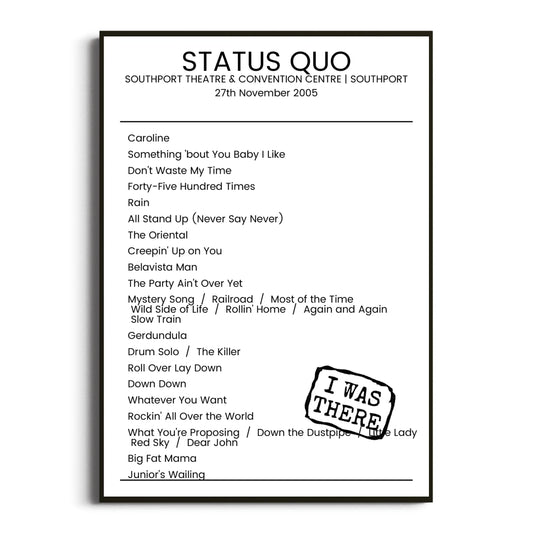 Status Quo Southport 27 November 2005 Setlist Poster