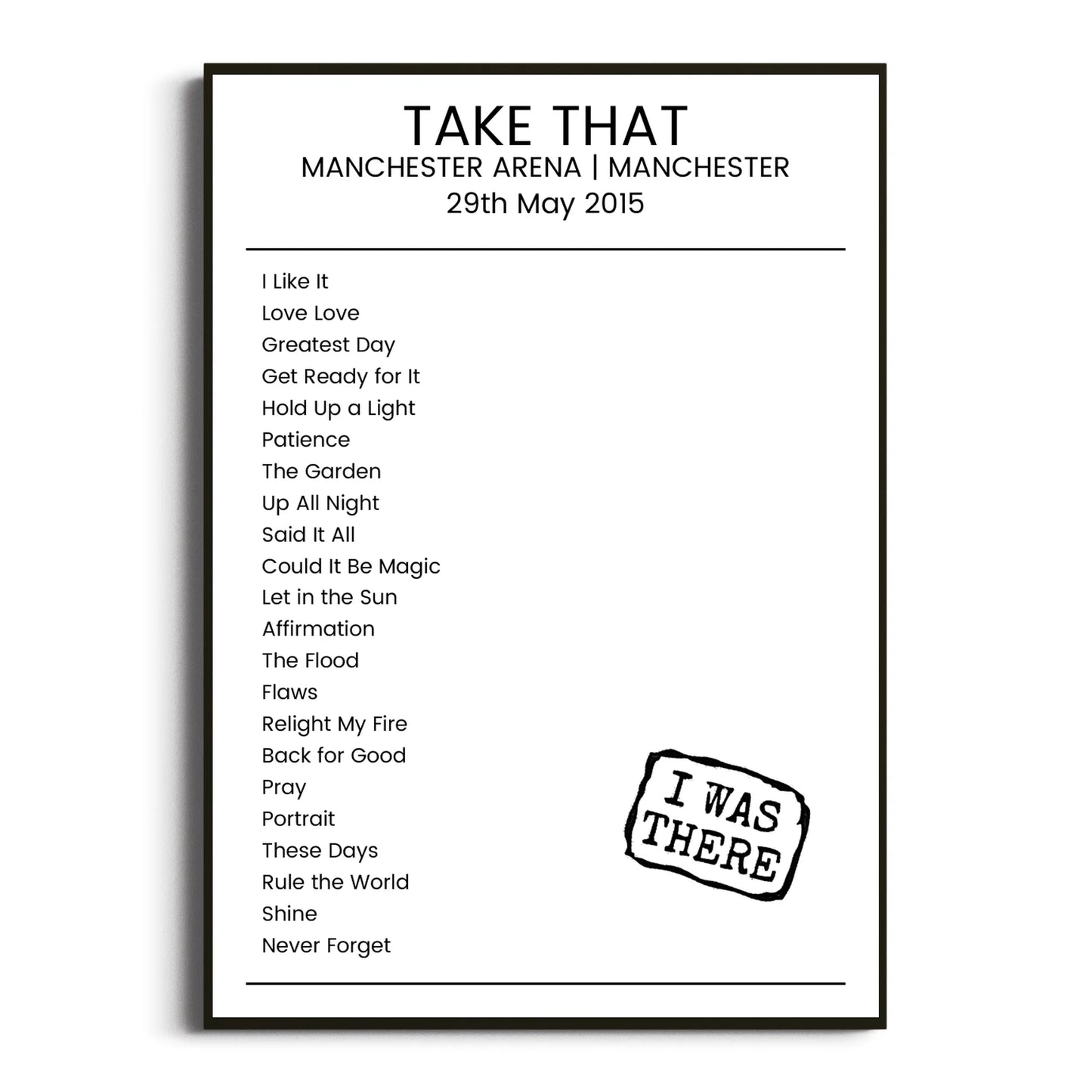 Take That Manchester 29 May 2015 Setlist Poster