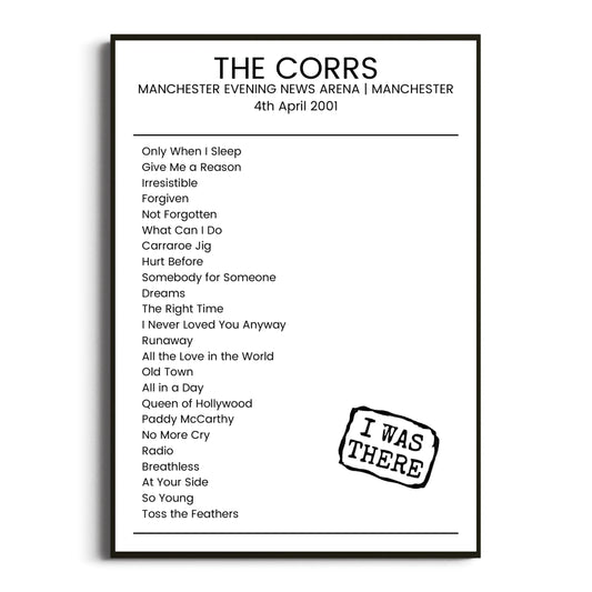 The Corrs Manchester 04 April 2001 Setlist Poster