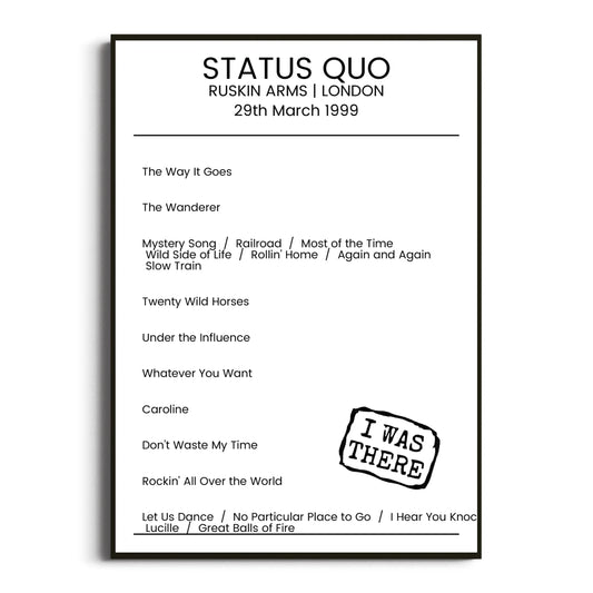 Status Quo London 29 March 1999 Setlist Poster