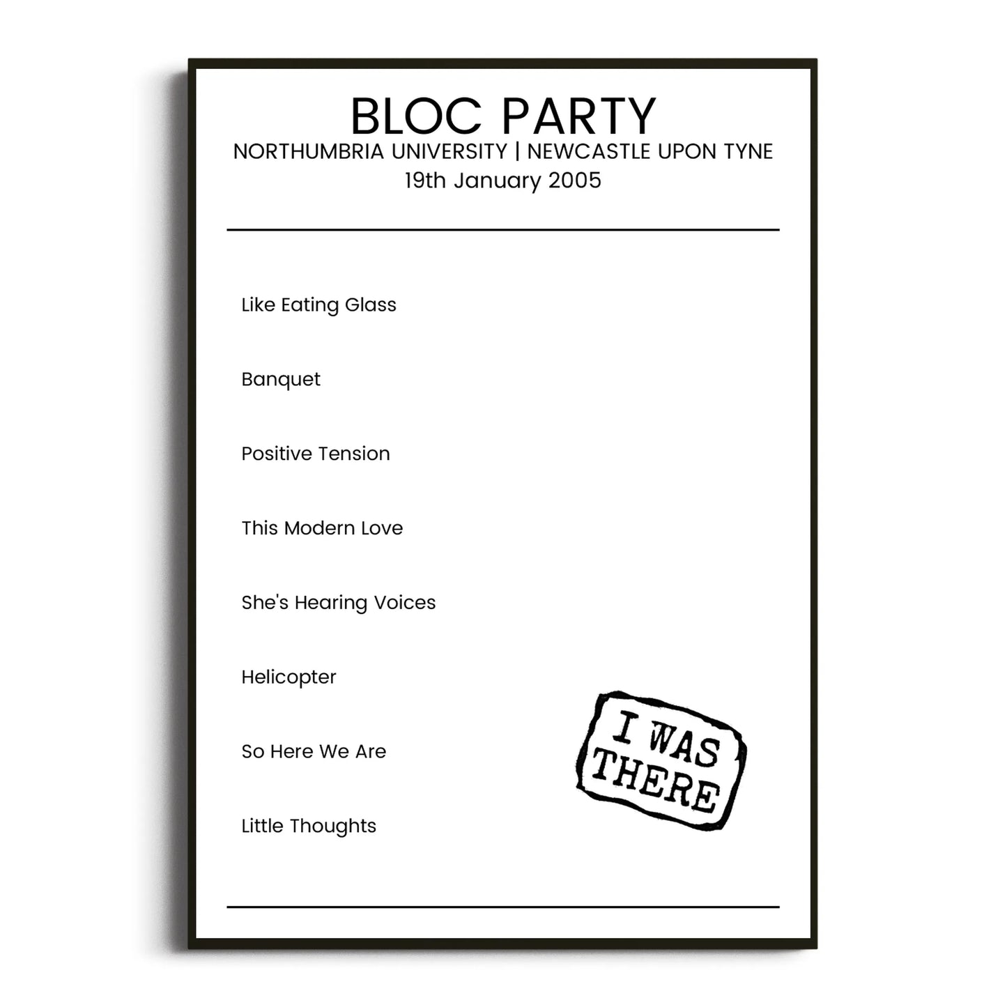 Bloc Party Newcastle upon Tyne 19 January 2005 Setlist Poster