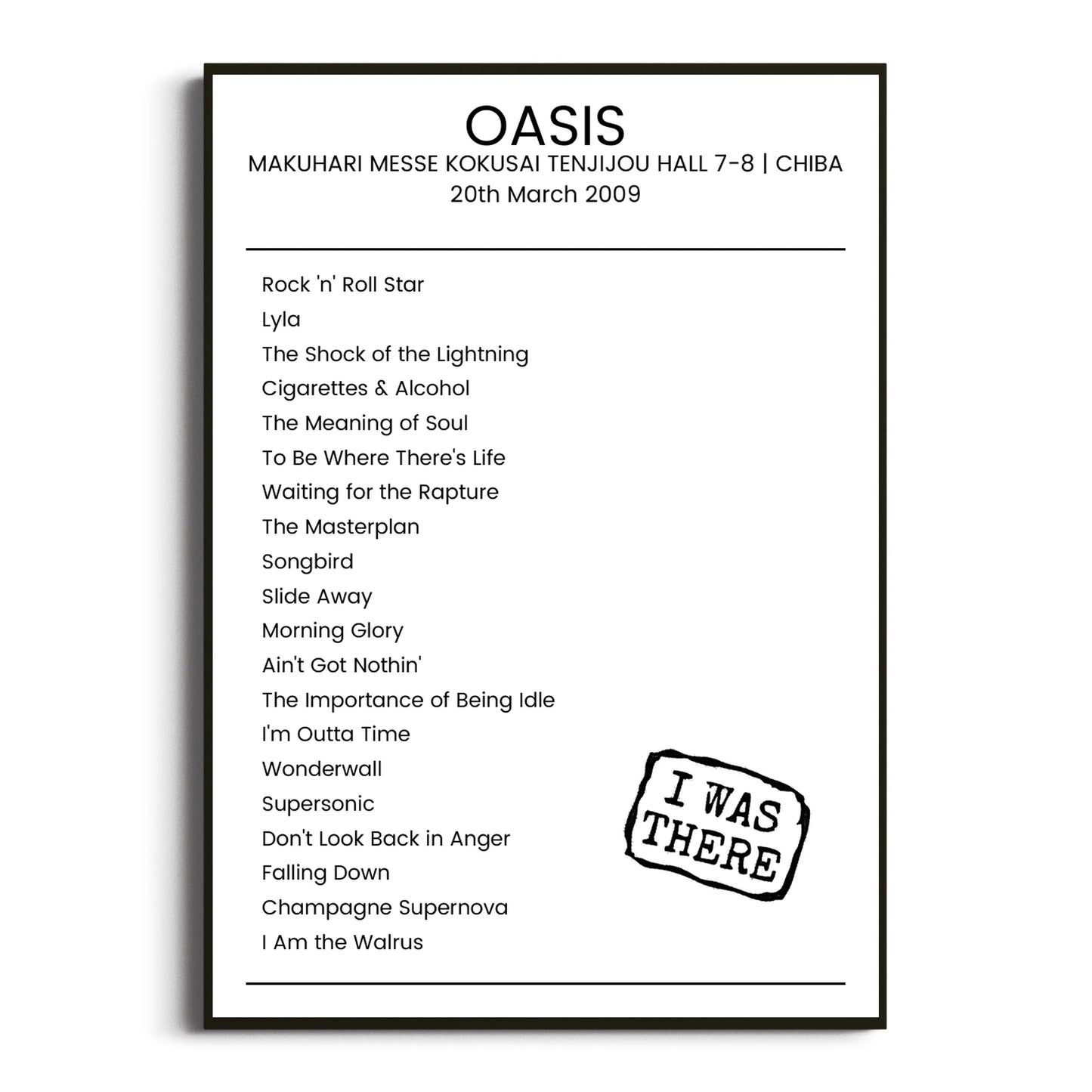 Oasis Chiba 20 March 2009 Setlist Poster