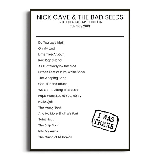 Nick Cave & the Bad Seeds London 07 May 2001 Setlist Poster