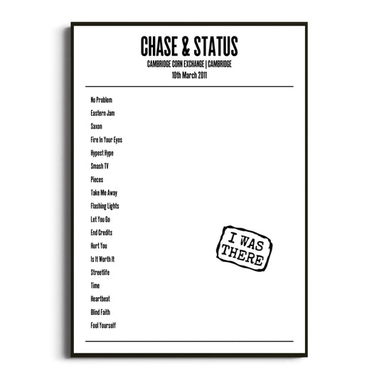 Chase & Status Cambridge 10 March 2011 Setlist Poster