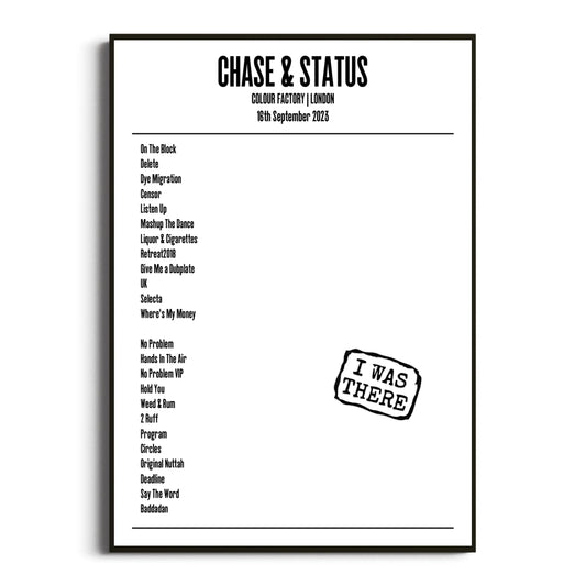 Chase & Status London 16 September 2023 Setlist Poster