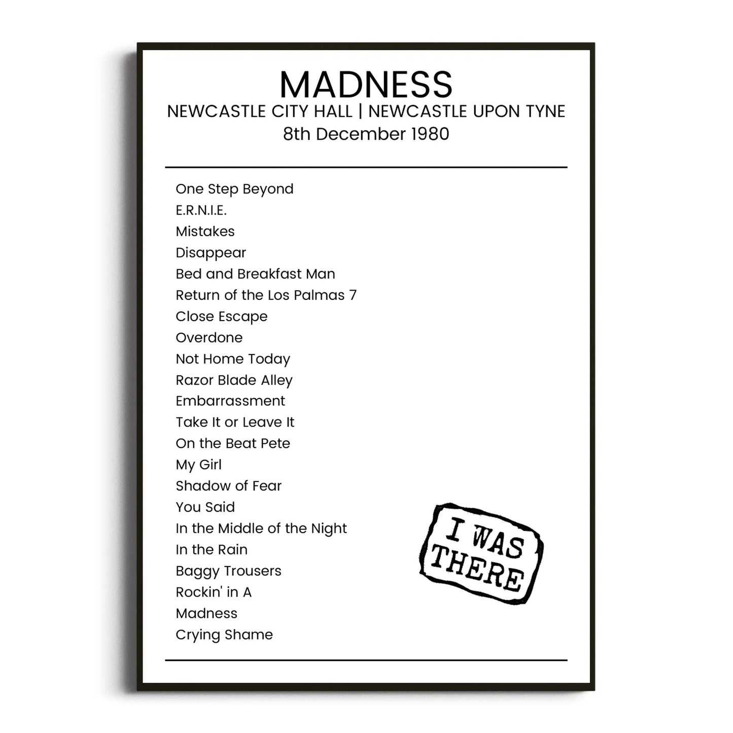 Madness Newcastle upon Tyne 08 December 1980 Setlist Poster