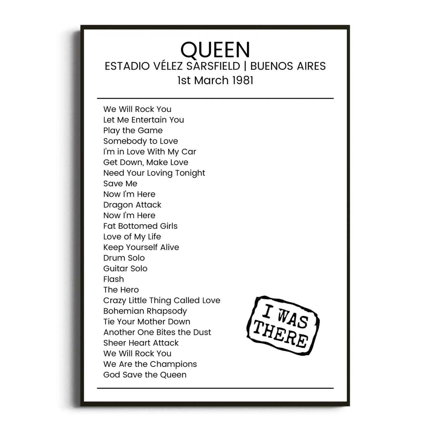 Queen Buenos Aires 01 March 1981 Setlist Poster