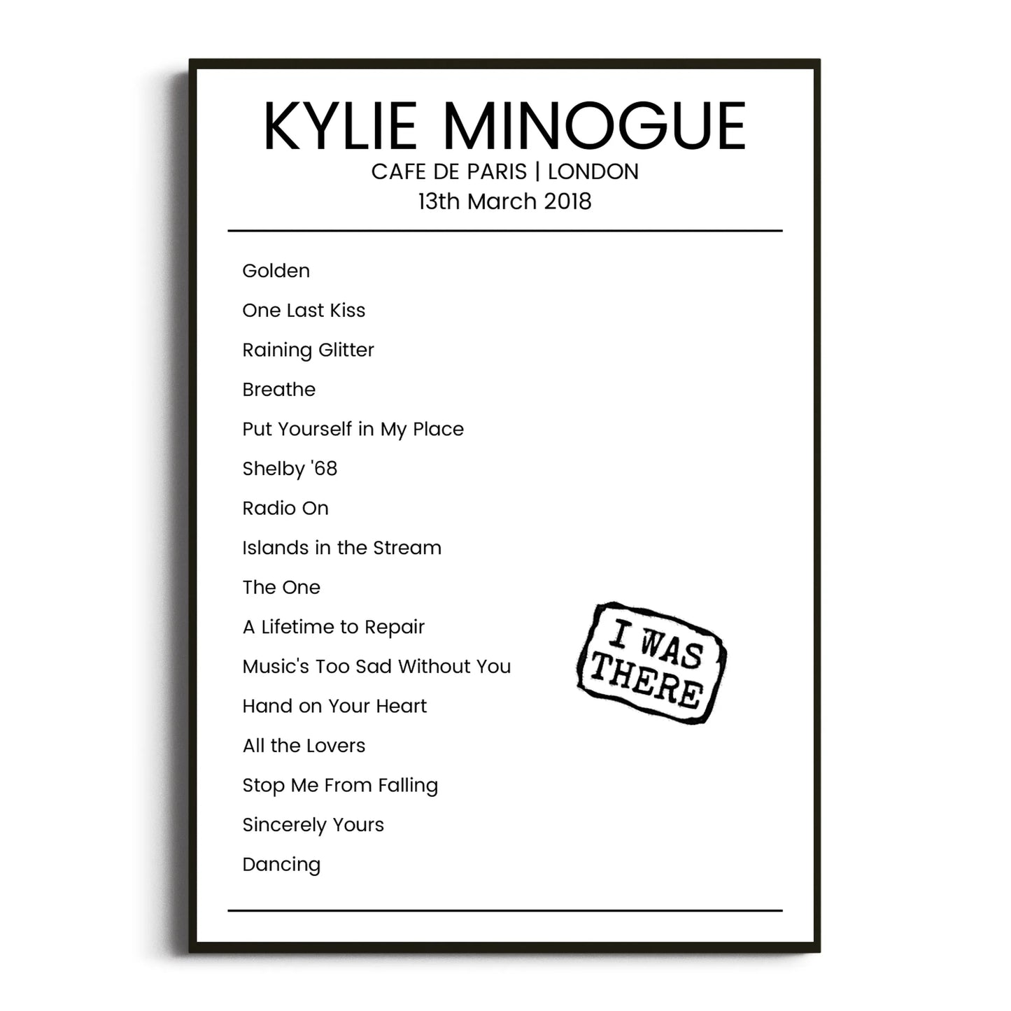 Kylie Minogue London 13 March 2018 Setlist Poster