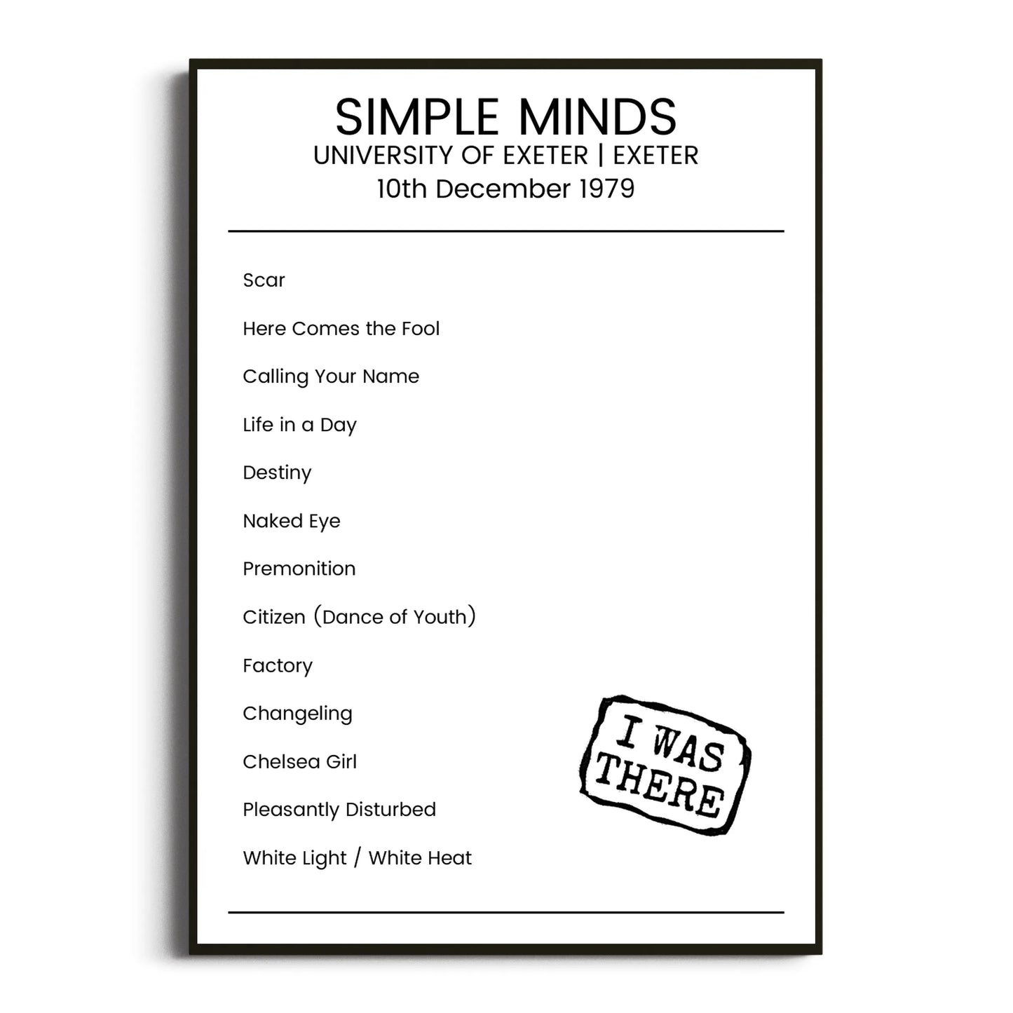 Simple Minds Exeter 10 December 1979 Setlist Poster