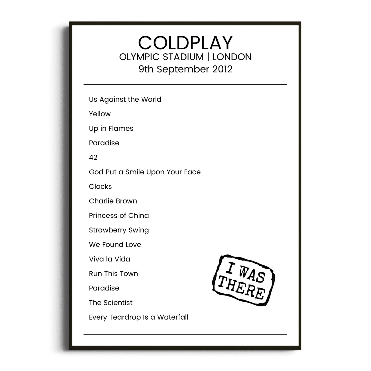 Coldplay London 09 September 2012 Setlist Poster