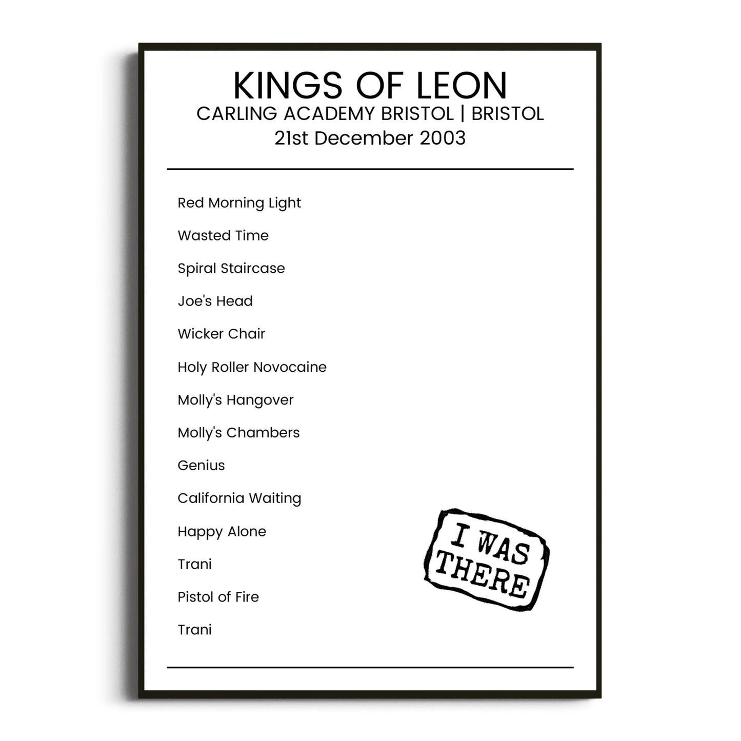 Kings of Leon Bristol 21 December 2003 Setlist Poster