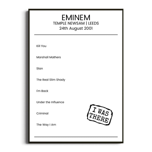 Eminem Leeds 24 August 2001 Setlist Poster