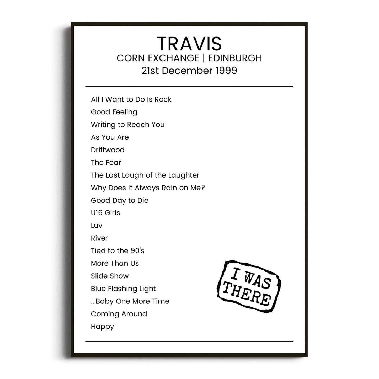 Travis Edinburgh 21 December 1999 Setlist Poster