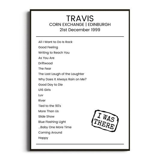 Travis Edinburgh 21 December 1999 Setlist Poster