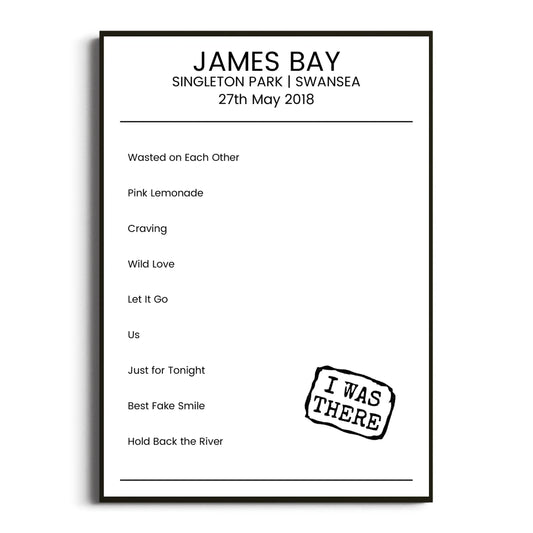 James Bay Swansea 27 May 2018 Setlist Poster