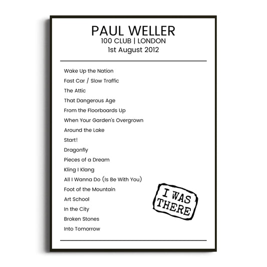 Paul Weller London 01 August 2012 Setlist Poster