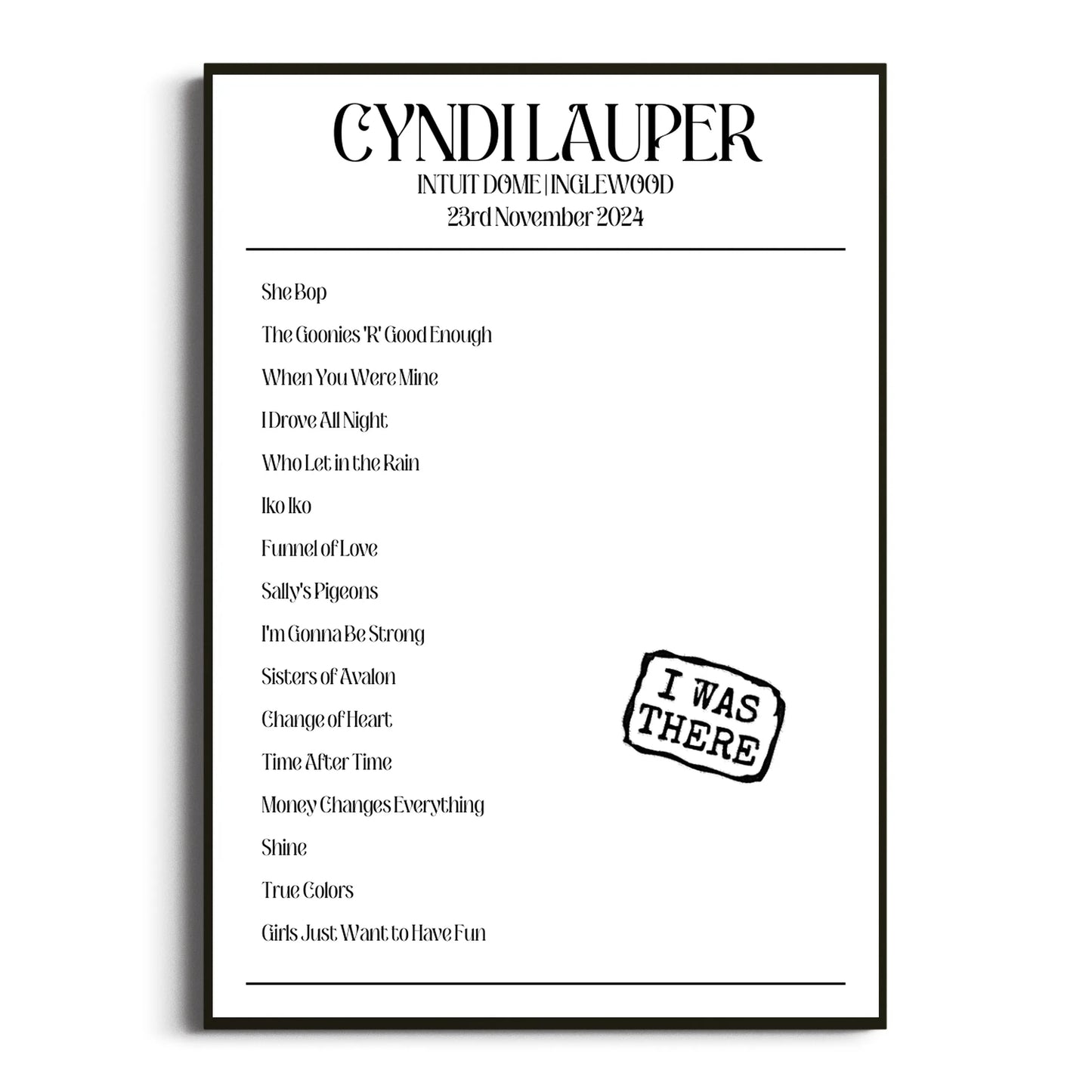 Cyndi Lauper Inglewood 23 November 2024 Setlist Poster