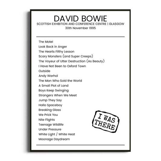 David Bowie Glasgow 30 November 1995 Setlist Poster