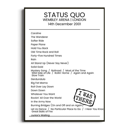 Status Quo London 14 December 2001 Setlist Poster