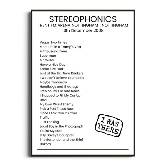 Stereophonics Nottingham 13 December 2008 Setlist Poster