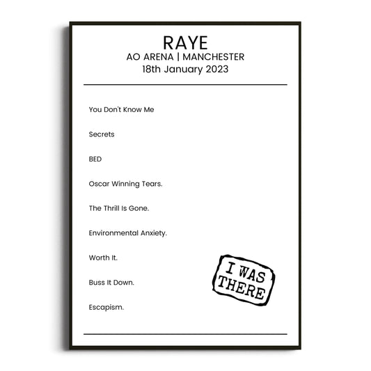 RAYE Manchester 18 January 2023 Setlist Poster