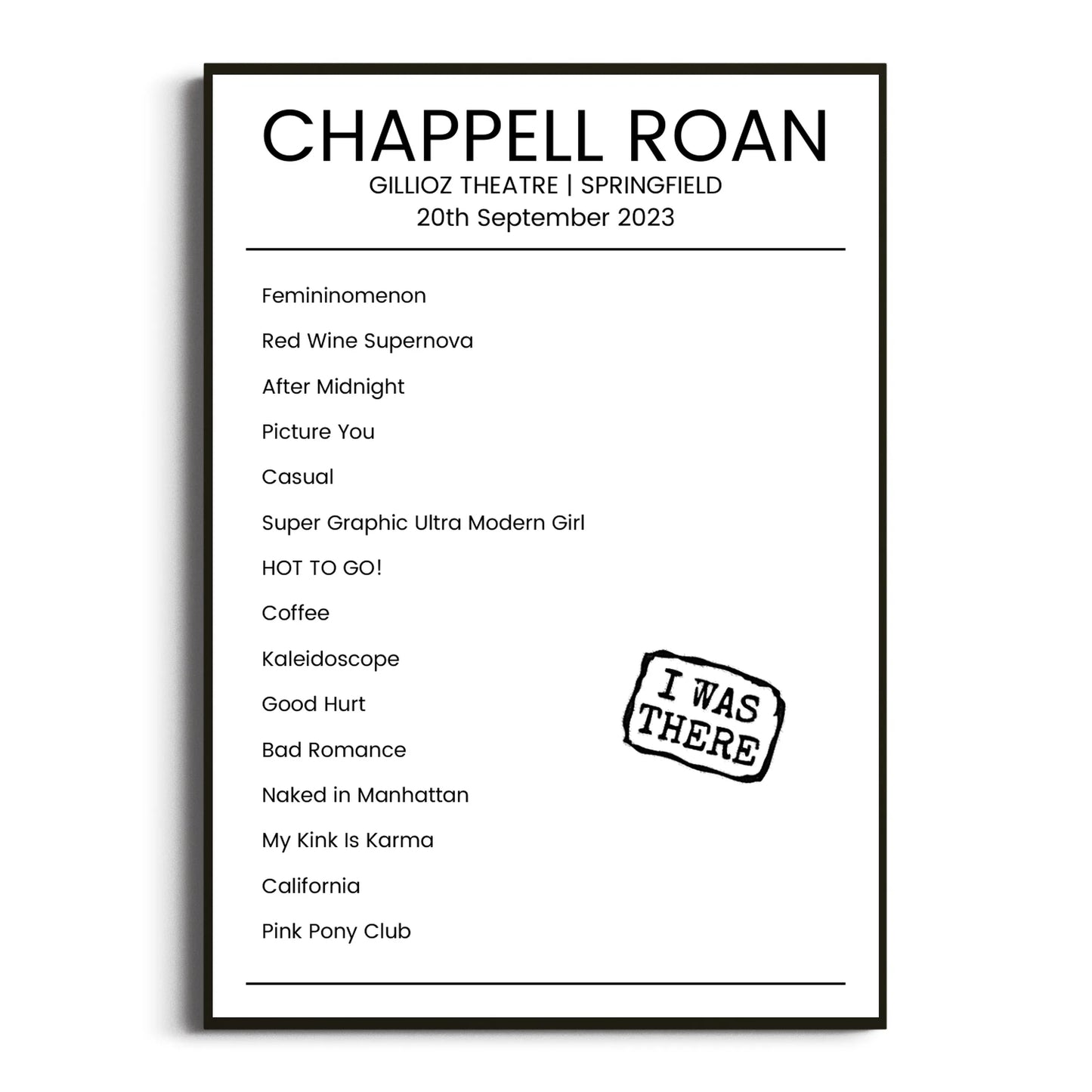 Chappell Roan Springfield 20 September 2023 Setlist Poster