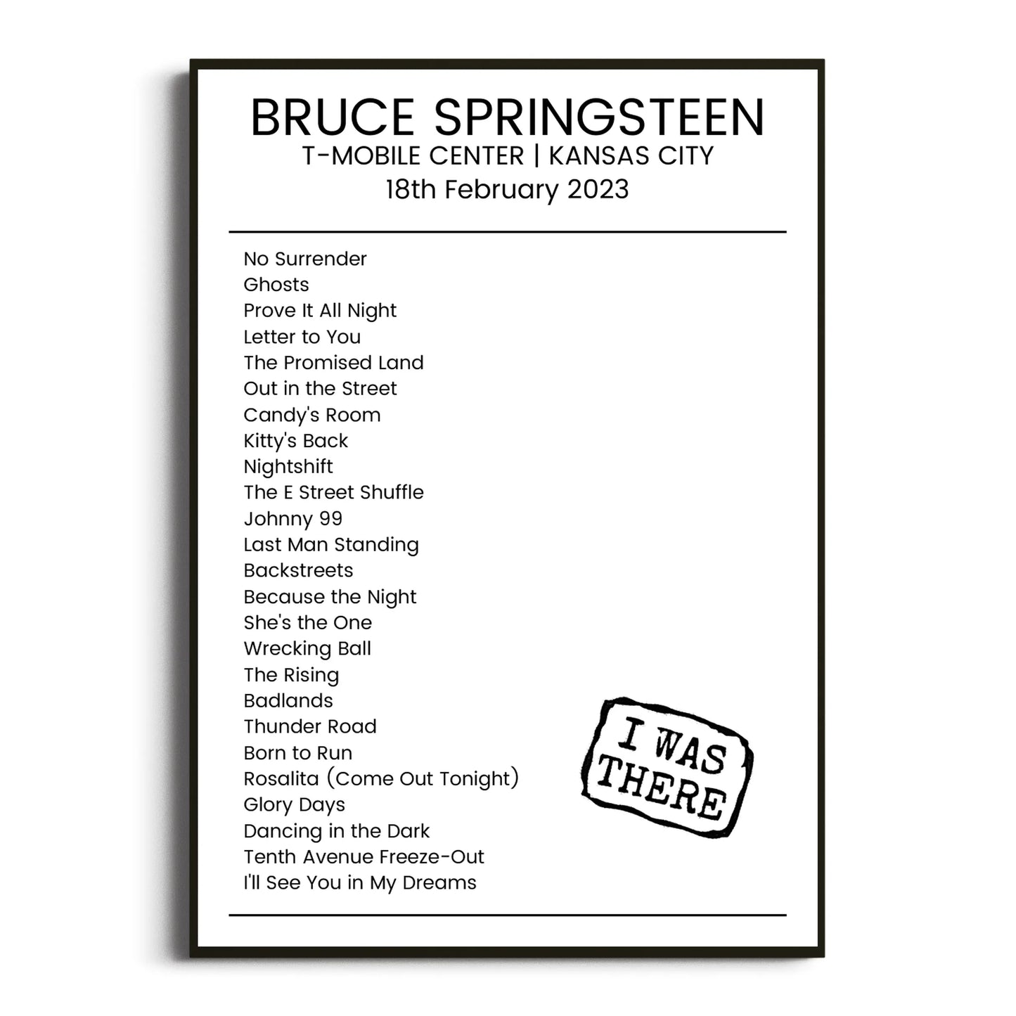 Bruce Springsteen Kansas City 18 February 2023 Setlist Poster