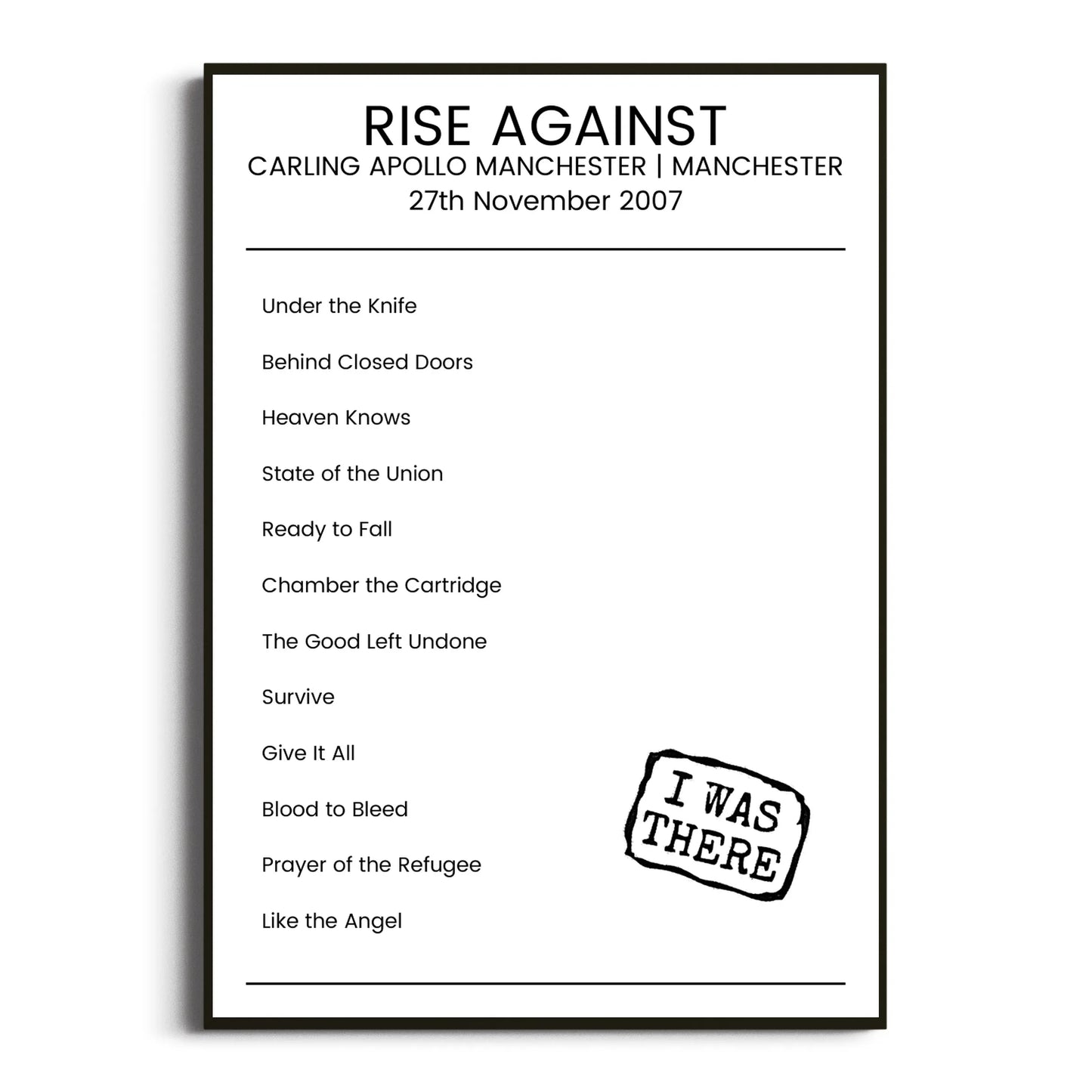 Rise Against Manchester 27 November 2007 Setlist Poster