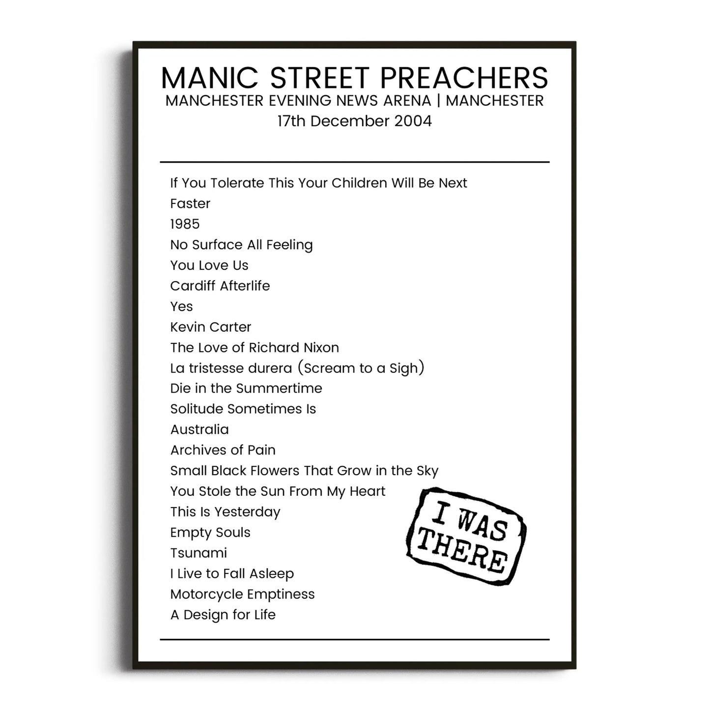 Manic Street Preachers Manchester 17 December 2004 Setlist Poster