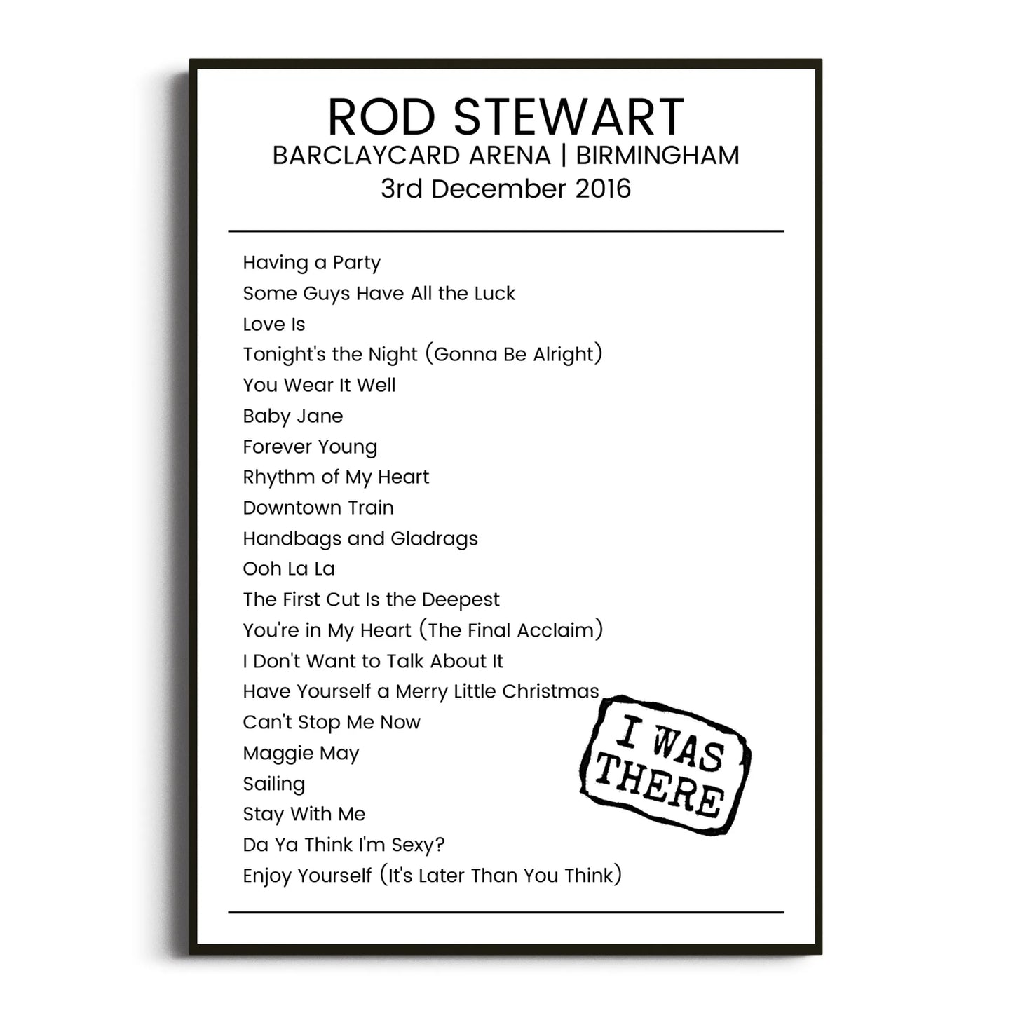 Rod Stewart Birmingham 03 December 2016 Setlist Poster