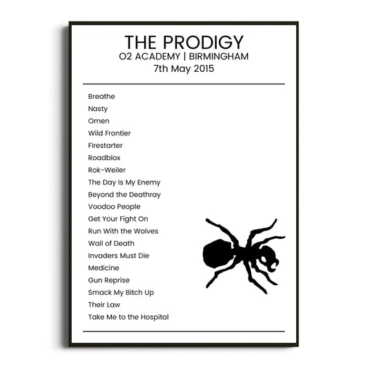 The Prodigy Birmingham 07 May 2015 Setlist Poster