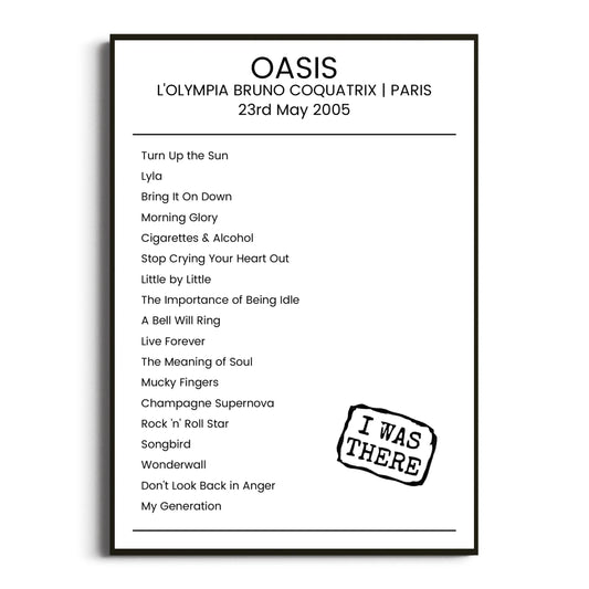 Oasis Paris 23 May 2005 Setlist Poster